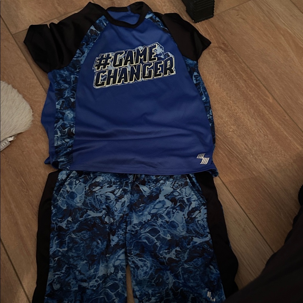 The Children's Place Blue and Black Swim Rashguard Set